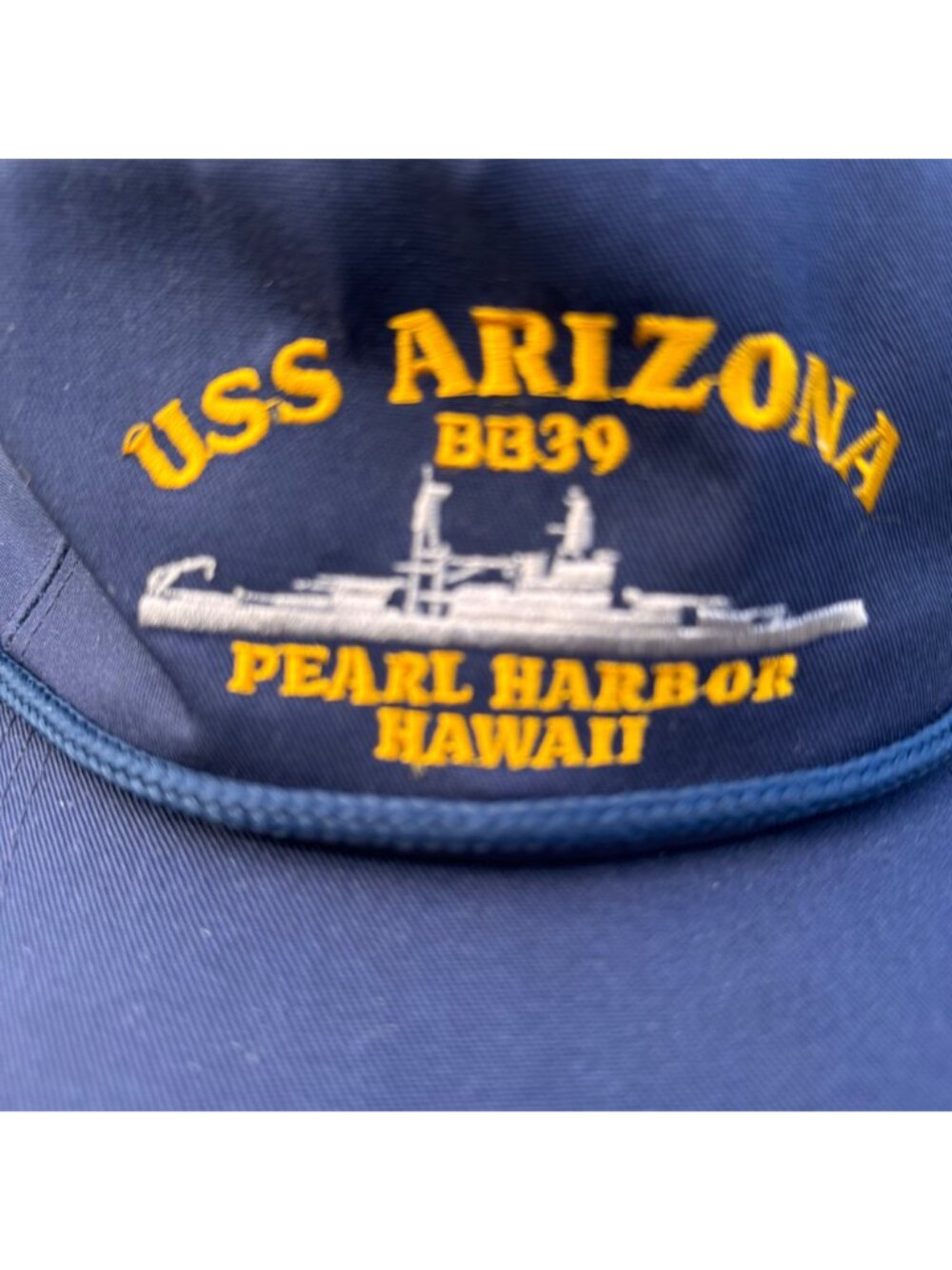 Pearl Harbor HI Snapback USS Arizona BB-39 Rope Hat Navy Blue One Size USA Vtg - Picture 2 of 14